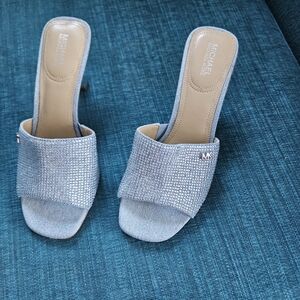 Michael Kors Light Blue Sandals With Silver Glitter